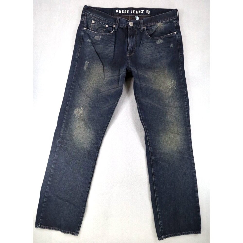 Guess‎ Jeans Lincoln Slim Straight Mens 36x32 Dark Denim Tinted Excellent